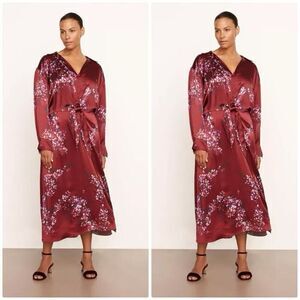 Vince Shirt Dress Womens 1X Floral Print Midi Tunic Forsythia Satin Tie Front